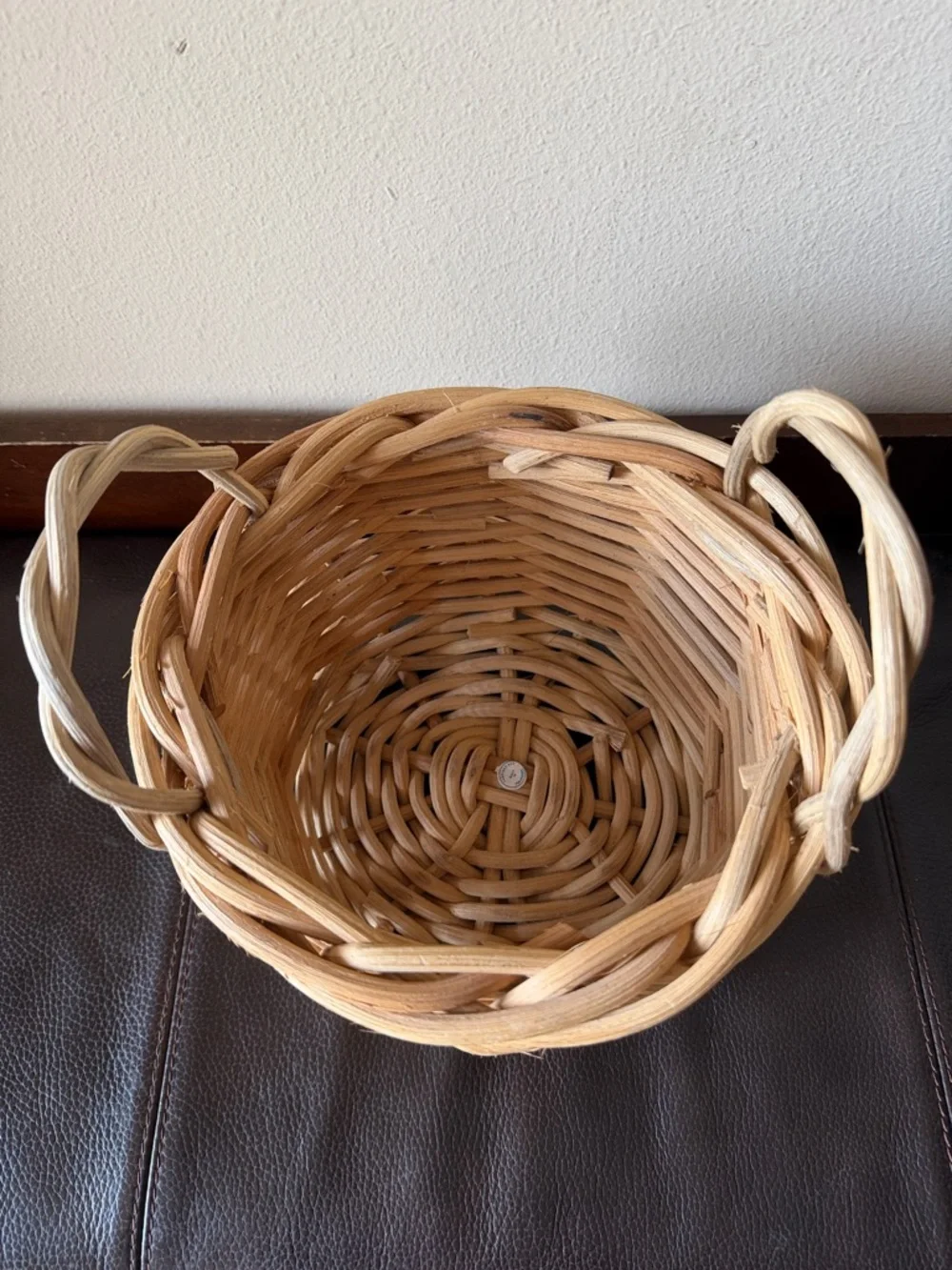 Vintage Hand-Woven Rattan Round Basket Made in the Philippines